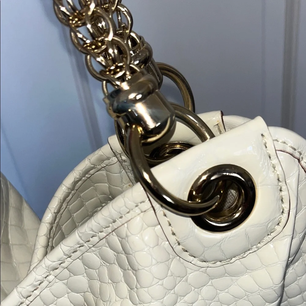 Antonio Melani Cream Croc-Embossed Chain Handle Shoulder Bag